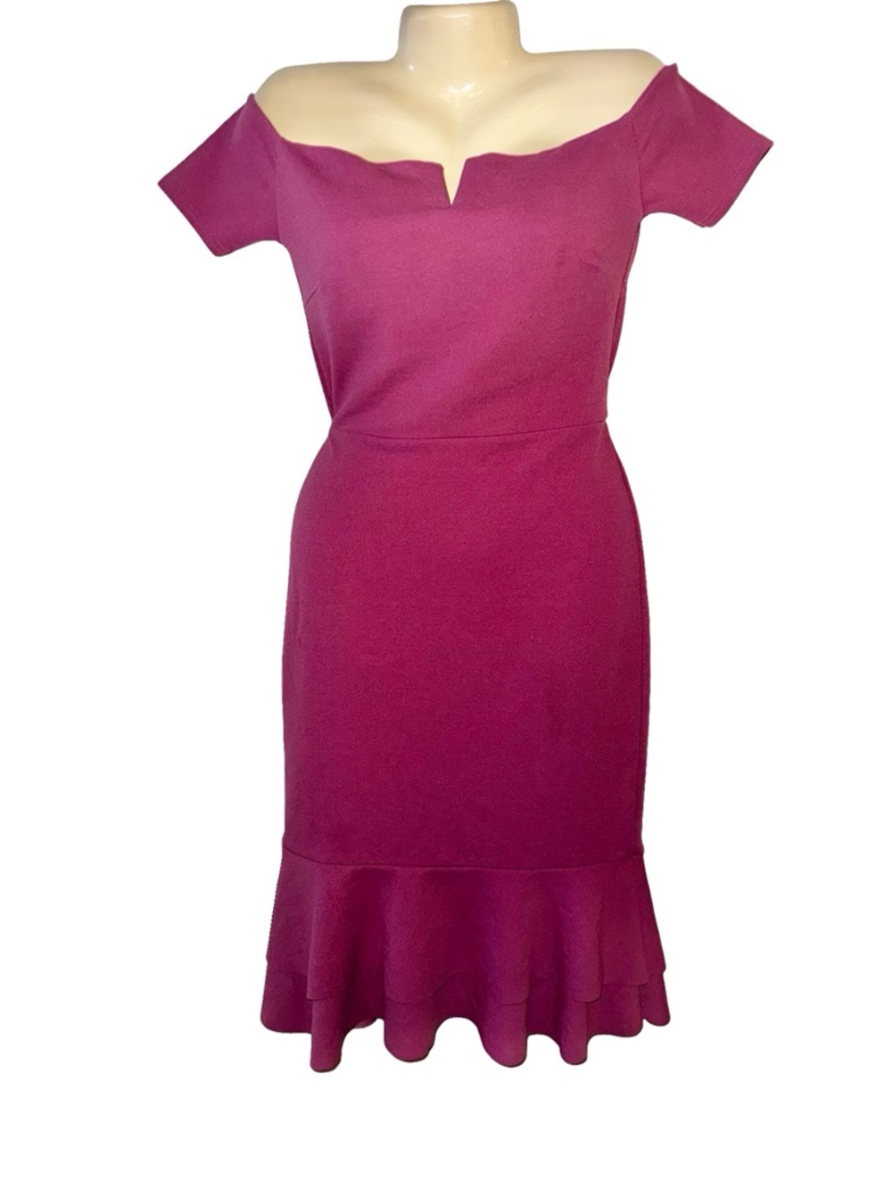 Off-Shoulder Mauve Ruffle Hem Dress